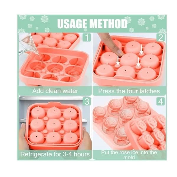 Sæt med 2 silikone isterningforme, roseformede isterningbakkeforme, med låg, perfekt til