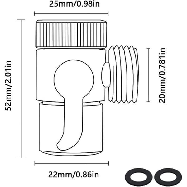 Dusjomkaster 3-veis toalettkranventil dusjhode M22 x M24 adapter krom