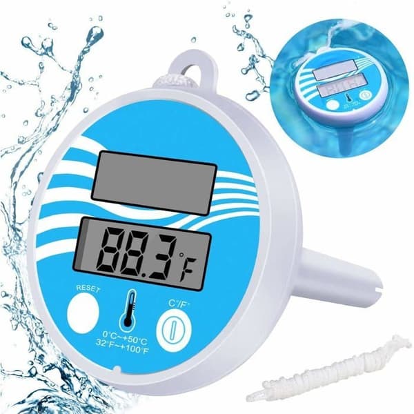 Digital solcellsdriven flytande pooltermometer med rem för utomhus- och inomhuspooler, spa, jacuzzi etc.