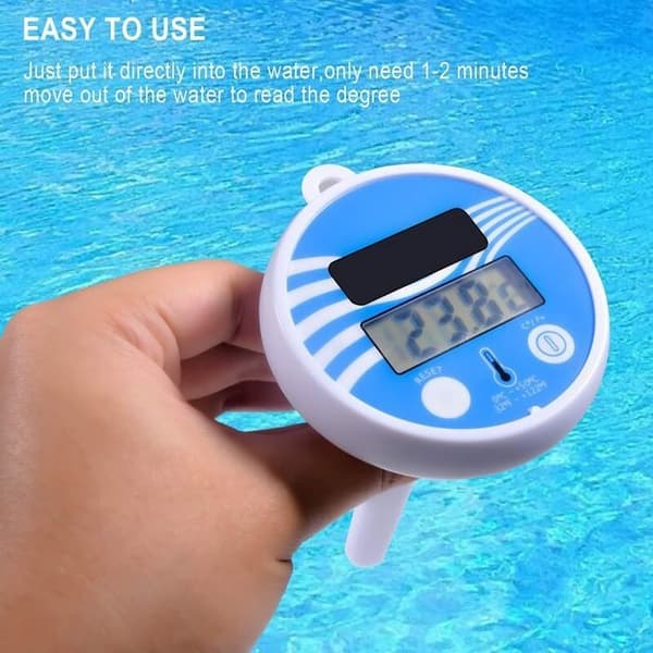 Flytande solcellsdriven digital pooltermometer - Elektronisk pooltermometer - Flytande solcellstermometer - Med LED