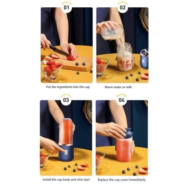 (Pink) Juicer - DIFFERENTLY - Mini USB Blender - 6 Klinger - Pink - Til Shakes og Smoothies