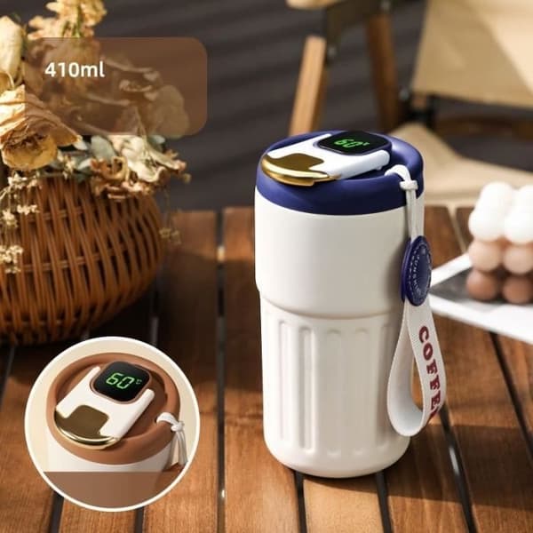 Blå - Smart kaffetermosmugg med intelligent temperaturdisplay, rostfritt stål