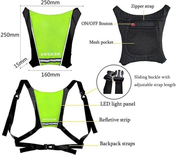 Cykelväst - LED - Reflekterande - USB-laddningsbar - Grön - Unisex