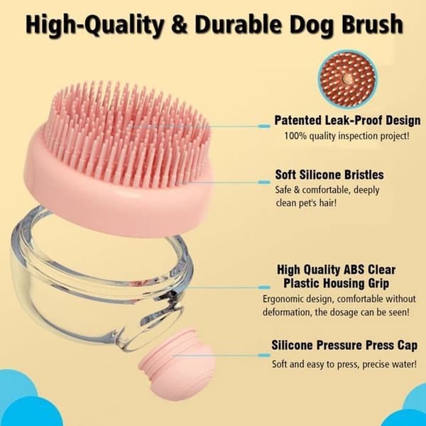 Hundebadebørste, pleje, massageshampoo, badebørste med sæbedispenser, bløde silikonebørster,