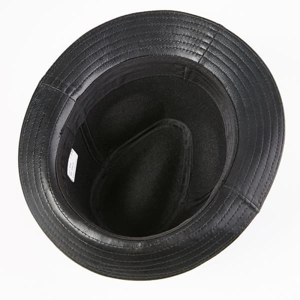 (Sort-xxl) Herre Panama Fedora flad læderhat - Sort