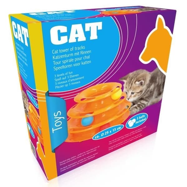 Spiraltårnlegetøj - 3 bolde inkluderet - 35 x 13,5 cm - Til katte