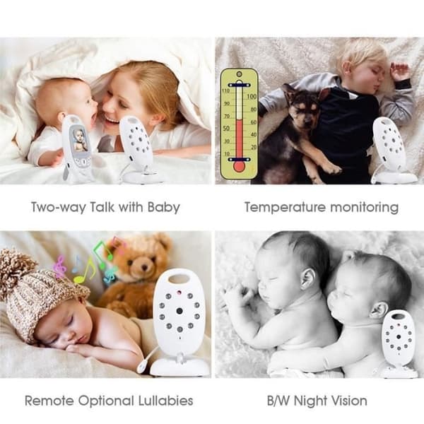 Trådløs videobabymonitor med temperatursensor/nattsyn 2,4" LCD-skjerm overvåking hvit TU2