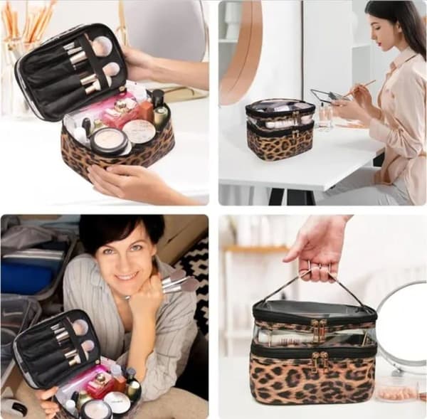 Vandtæt makeuptaske med dobbelt rum til makeup, makeuptaske, makeuptaske til kvinder