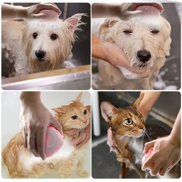 Hundebadebørste, Kæledyrsmassagebørste, Shampoodispenser, Bløde silikonebørster