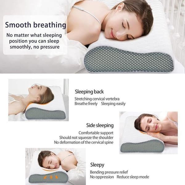(Vit) Cervikalkudde i minnesskum, bekväma ergonomiska bågformade kuddar, ortopedisk sovkudde