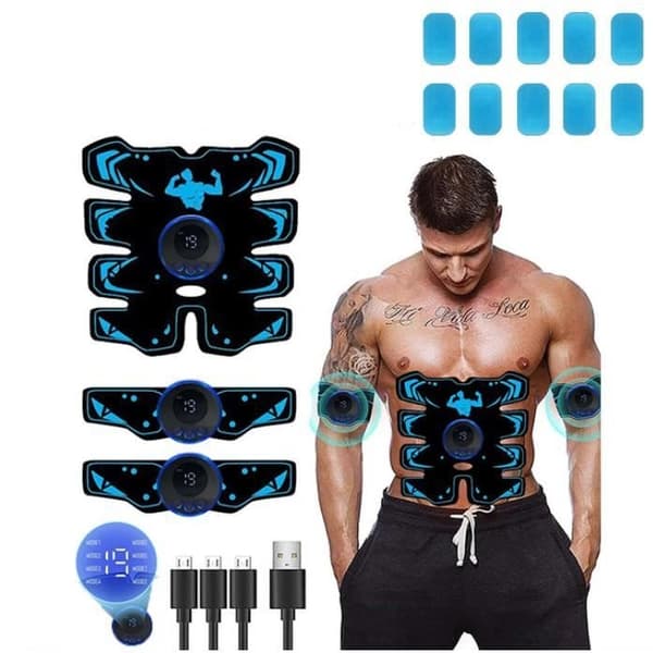 Muskelstimulator - EMS - Magebelte - 8 moduser - 15 intensiteter - Hvit