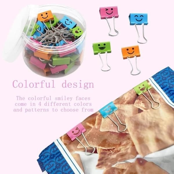 40 stk. Smile doble klipsklemmer 19 mm, sammenleggbare binders, binders, kontorklips, dokumentklips, sammenleggbare klips