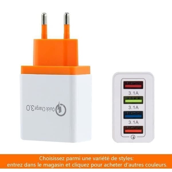 Porte Universal USB-vægoplader 3.1A, USB-strømadapter kompatibel med iOS, Android, bærbare enheder