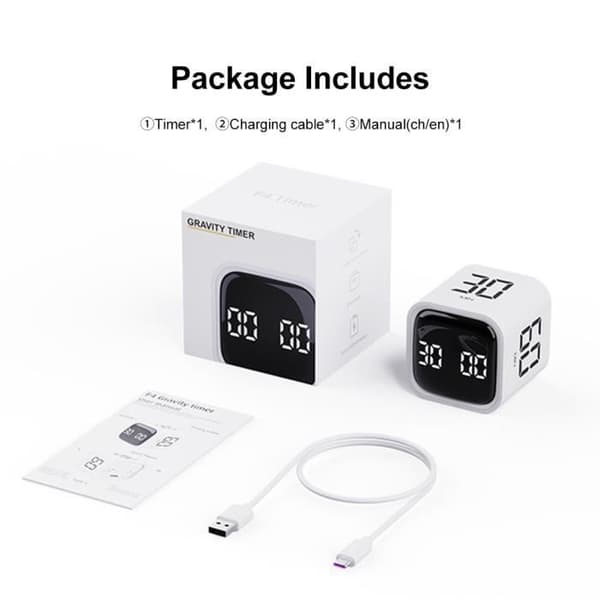 (Vit) Kökstimer - QINGQUE - LED Digital Timer - Vit - G-sensor - 500