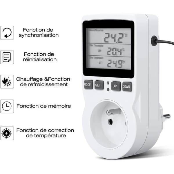 Termostatuttak, digital programmerbar uttakstimer med sonde, drivhusvarmer til akvarium