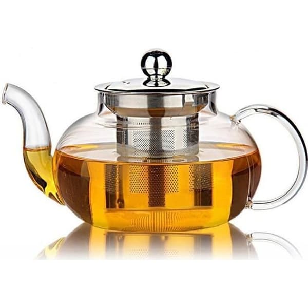 God glaskande med rustfrit stålinfuser og låg, Pyrex-glaskande, komfursikker, 800 ml, klar