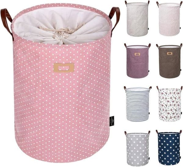 Tjocka, vikbara, runda tvättkorgar i bomull (rosa, 45 cm/L)