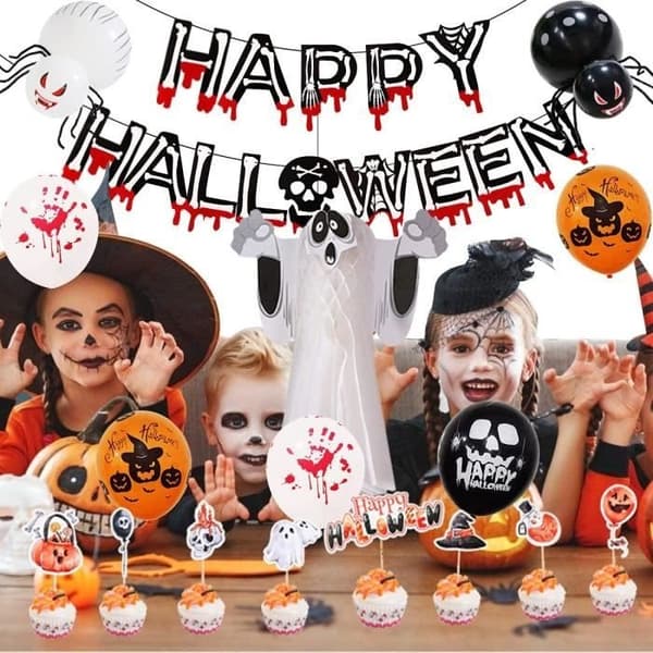 Halloween-dekorasjonssett med banner