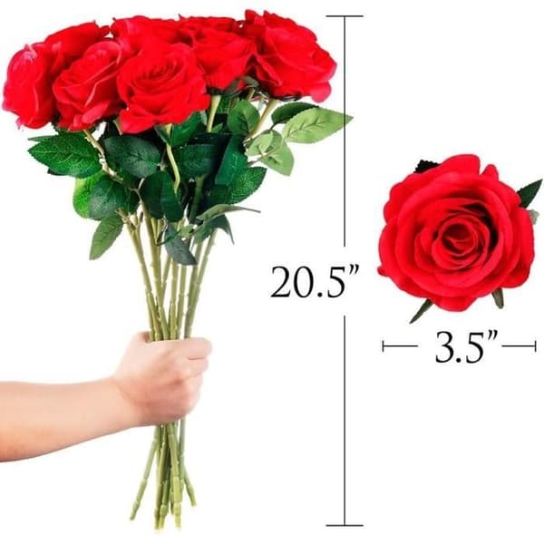 (Røde) Kunstige Blomster - Uspecificeret - Silkeroser - 12 stk. - Rød - Chic Elegance