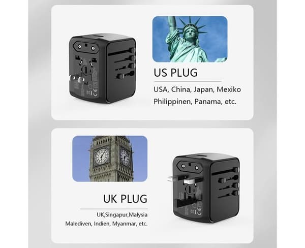 Verdensomspennende reiseadapter, universell reiseplugg, internasjonal pluggadapter, universaladapter