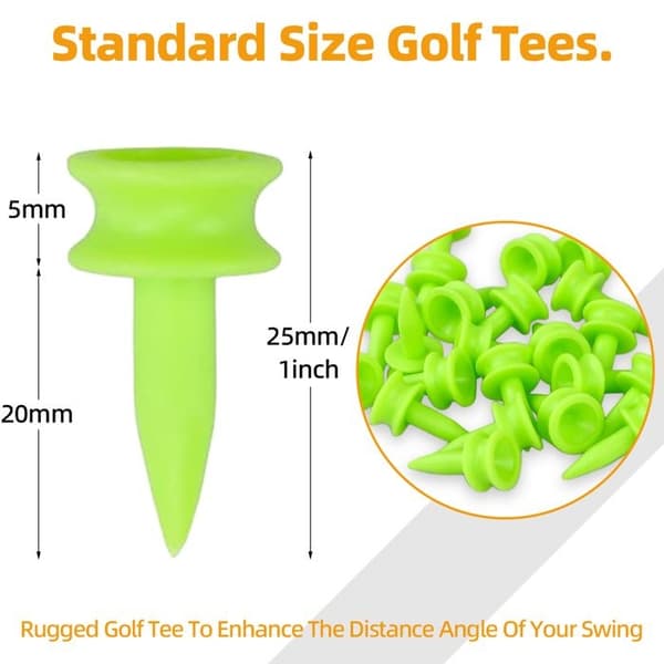 Plastgolftees, 25 mm, förpackning med 100 små gröna tees, 25 cm.