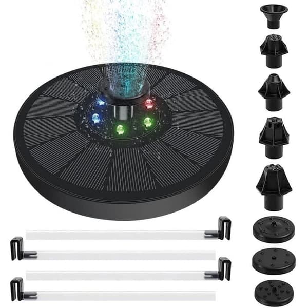(Flerfarget) Solcellefontene - Uspesifisert - 3W - Batteri - LED-lys - 7 spraymoduser