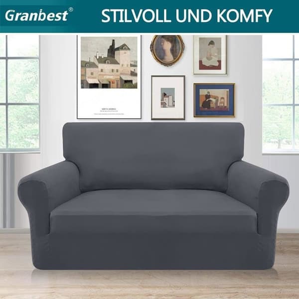 Trekk til elastisk sofa for 2-seter, alt-inkludert sklisikkert sofatrekk, møbeltrekk (2-seter, grå)
