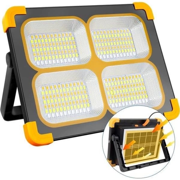 Oppladbar LED-flomlys - YANSION - 80W - 348 LED-lys - Solcellepanel - 4 lysmoduser