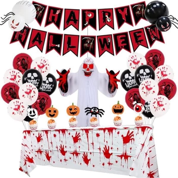 Halloweendekorationssats med banner