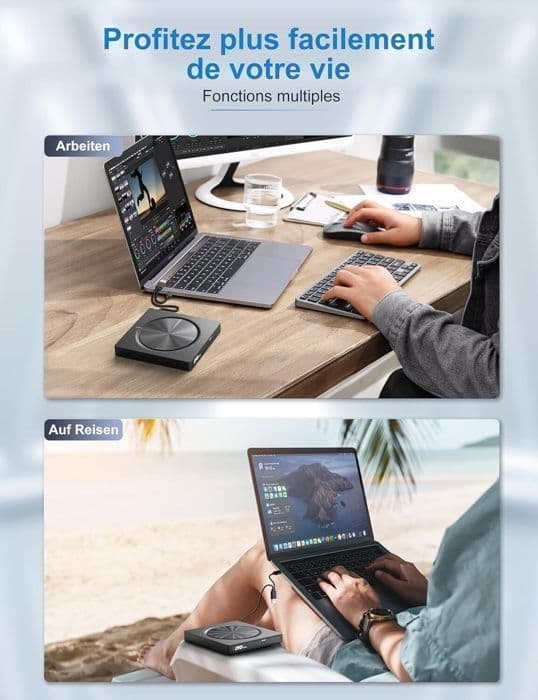 FOSMET Ekstern CD/DVD-læser/brænder, USB 3.0 og USB-C DVD-brænder med 2*USB-A, 2*USB-C og SD/TF-stik, Optisk CD til