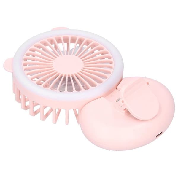 Mini bærbar klipsventilator med foldbar USB, 3 hastigheder og nakkerem (lyserød)