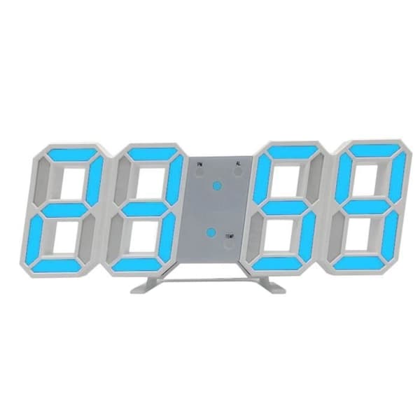 3D Digital Klocka Väggdekor Elektronisk Skrivbordsklocka Hemväggklocka LED-klocka Blå