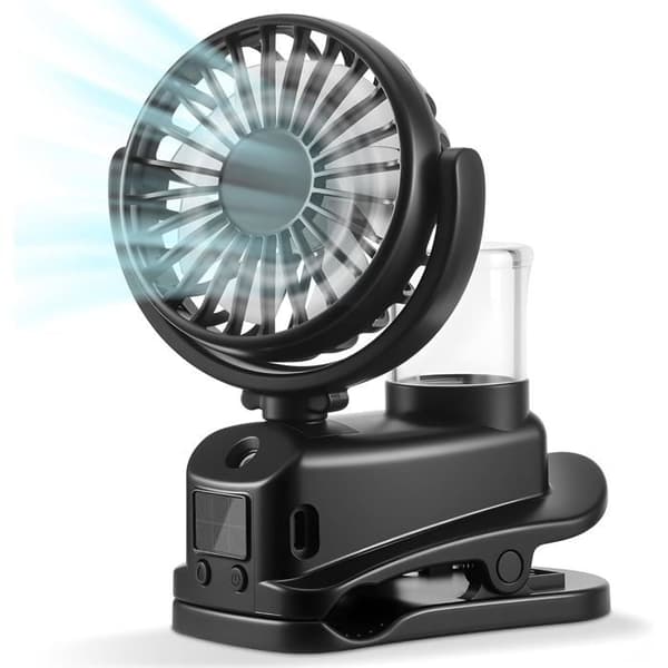 (Sort) Ventilator - HOME FIT TRAINING - Mini bærbar ventilator - 4 hastigheder - Genopladelig - Klips