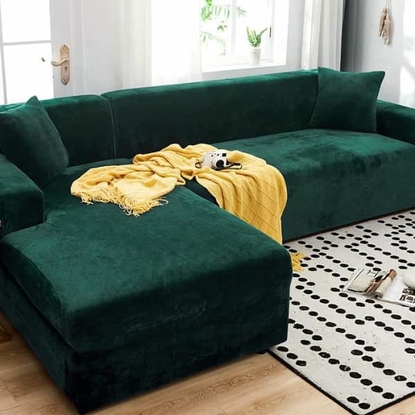 (Mörkgrönt) Sofföverdrag - YSTP - Sammet - Stretch - 2-sits - Mörkgrön