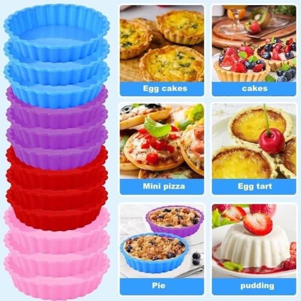 12 stk. silikone tærteform mini quicheform non-stick tarteletform kageforme bageforme til