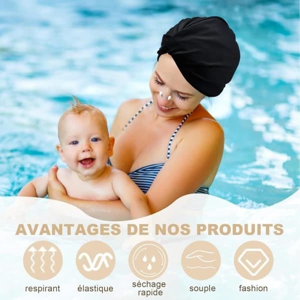 Badehette, Badehette for kvinner, Badehette, Turban til svømmebasseng, Elastisk stoffhodebånd til svømmebasseng