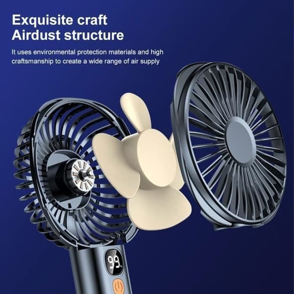 (Blå) Miniventilator - USB - Bærbar - 5 hastigheder - Blå - 10.000 mAh