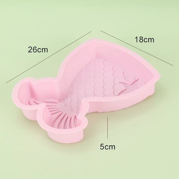 Sjöjungfrukakform, rosa stor silikonform sockerpasta 3D-kakform sjöjungfrusvansform stor
