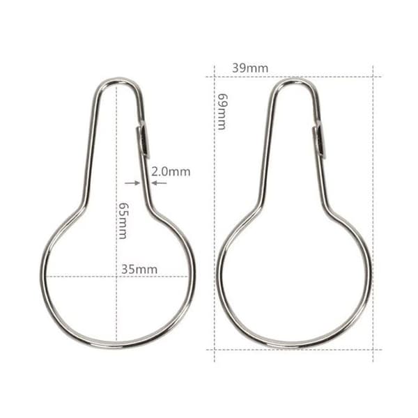 (Silver) Gardinkrokar - Rostfritt stål - 50-pack - Silver - 70x39 mm - Rostfri