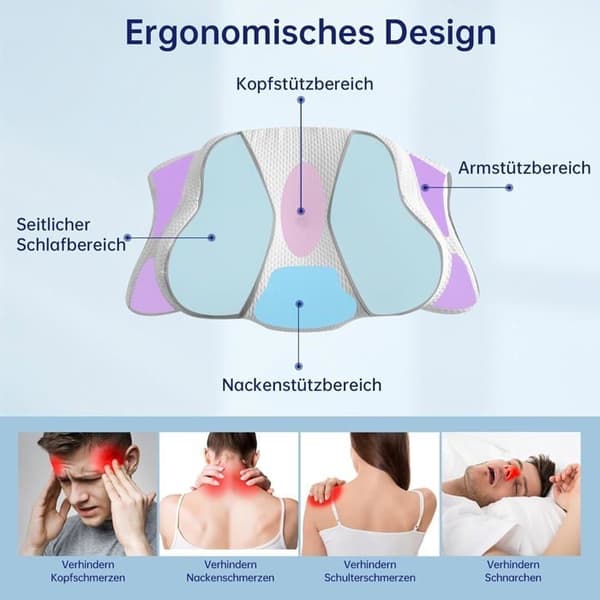 (Färg: Grå) Ergonomisk kudde - Uniency - Memory Foam - Justerbar höjd - Anti-snarkning