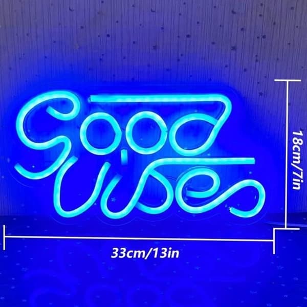(Blå) Neonskylt - Good Vibes - Blå modell - USB-driven - Inomhusdekoration - 1W