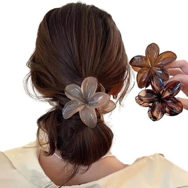 3 Blomsterhårspænder - Trendy og Elegant Design - Brun, Beige og Leopardfarve - Hårtilbehør