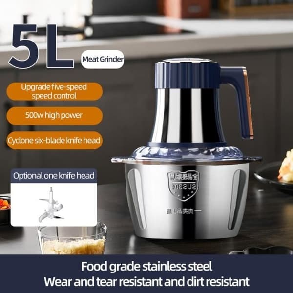 (Rustfrit stål) Elektrisk kødhakker - PRUMYA - 5L - Rustfrit stål - 500W - 5 hastigheder