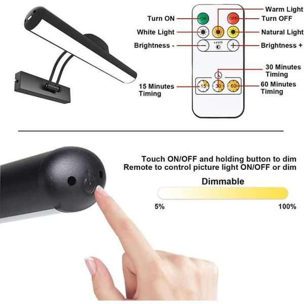 Fjernstyrt vegglampe, trådløs LED-bildelampe, roterbart LED-lampehode med timer