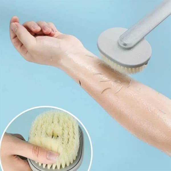 Långskaftad badborste för massage, ryggskrubber, exfolierande badborste, Grön + Grå