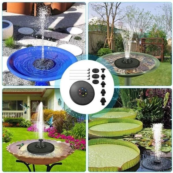 (Flerfarget) Solcellefontene - Uspesifisert - 3W - Batteri - LED-lys - 7 spraymoduser
