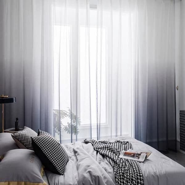 (Hvid og grå gradient - hvid og grå gradient) Grå gradient transparent gardin - LANCS - 130x162cm - Moderne stue soveværelse