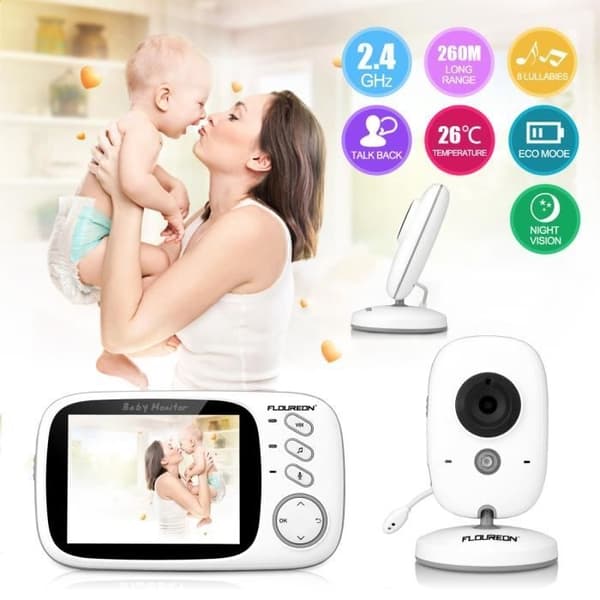 FLOUREON Digital Babymonitor 3,2" Trådløs 2,4 GHz LCD Sikkerhetskamera Nattsyn EU