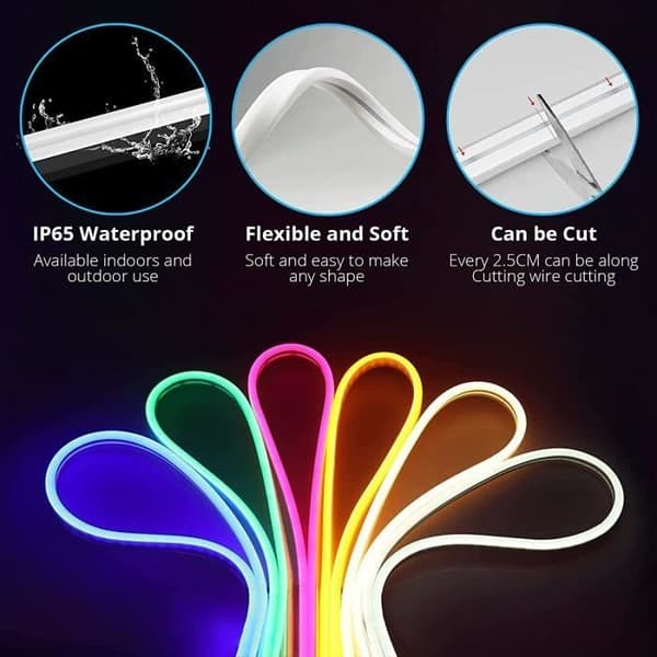 (Fargerik) LED-stripe - RGB - 2M - Silikon - Bluetooth - IP65 Vanntett