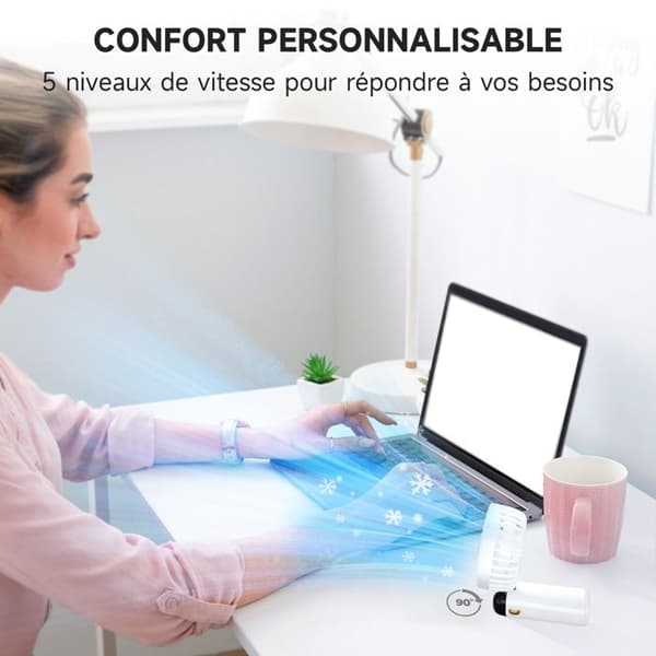 Mini bærbar USB håndholdt ventilator, 5-hastigheds foldbar bordventilator med base, lille lommeventilator - blå